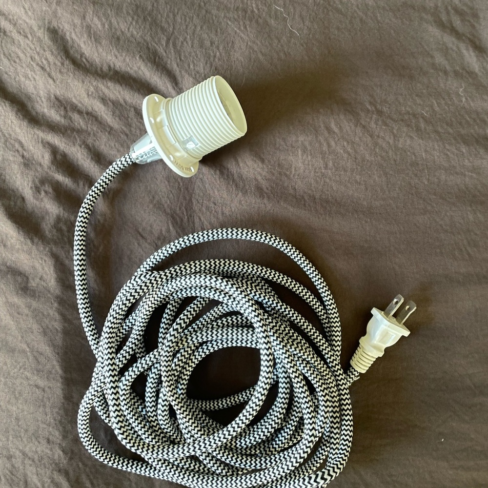 Black and White Braided Pendant Light Cord